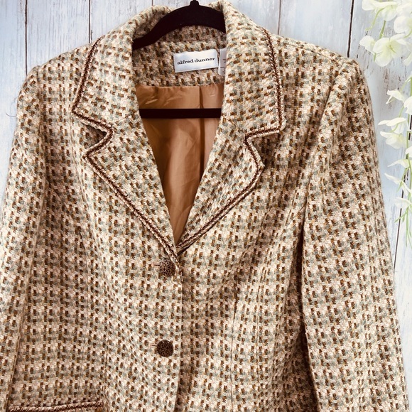 Vintage Alfred Dunner Blazer Tweed Women's 14 Tan Brown With Front Pockets - Picture 6 of 12